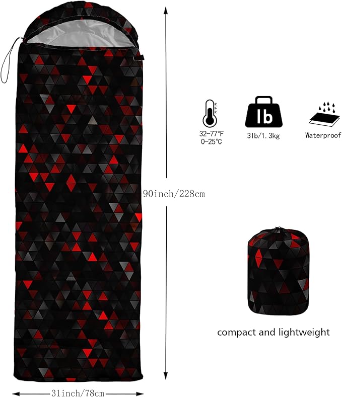 Sleeping Bags for Adults and Kids3D Printing Camping Sleeping Bag for Girls Boys Lightweight Waterproof Cold/Warm 3-SeasonOutdoor Travel with Compression Bags