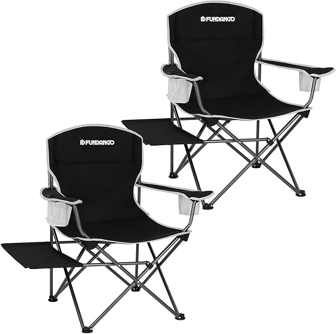 FUNDANGO Folding Padded Camping Chair Portable Outdoor Full Back Lawn Arm Chair with Side Table Cup Holder Side Pocket for Garden Picnic BBQ with Carry Bag Support 300LBS