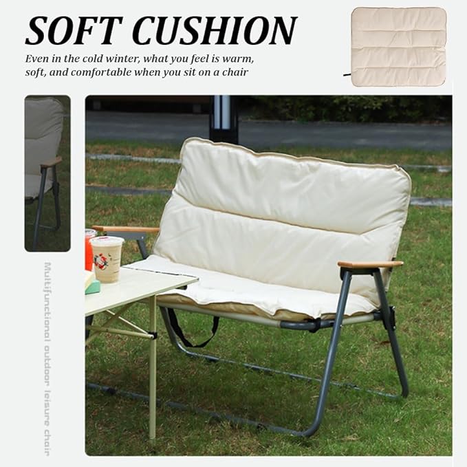 Folding Camping Chair with Seat Cushion Outdoor Foldable Seat Beach Chair Portable Camp Chair for Indoor Patio Travel Picnic Sports Khaki