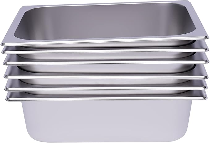 6 Pack 1/2 Size Stainless Steel Steam Hotel Pan 12.99 x 10.24 x 3.94 In Steam Table Pan Food Service Pan for Party Kitchen Restaurant Hotel