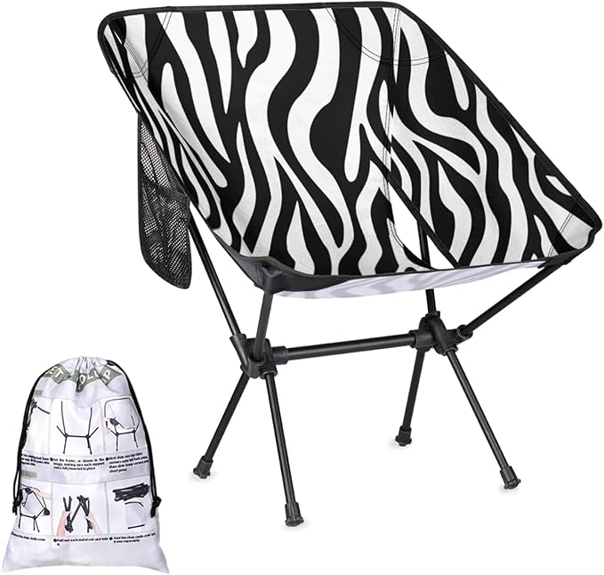 Honeybaby Folding Camping Chair Zebra Animal Print Camping Chairs Lightweight Portable Chair Outdoor Foldable Chairs for Camping Travel Picnic Beach Hiking