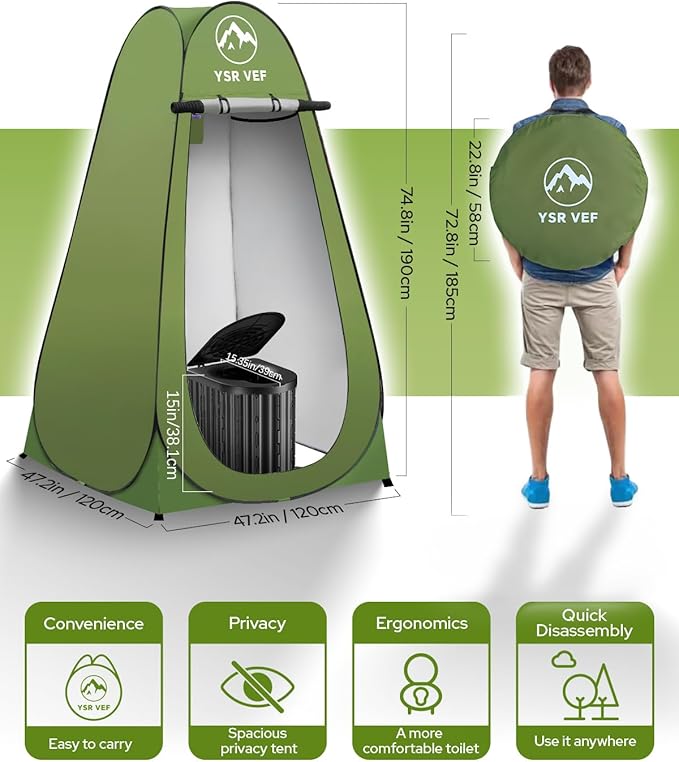 Camping Toilet with Pop-Up Privacy Tent and Liquid Waste Gel Portable Toilet for Camping with Large Tent Ergonomic Potty Provides Enhanced Comfort Suitable for All Ages