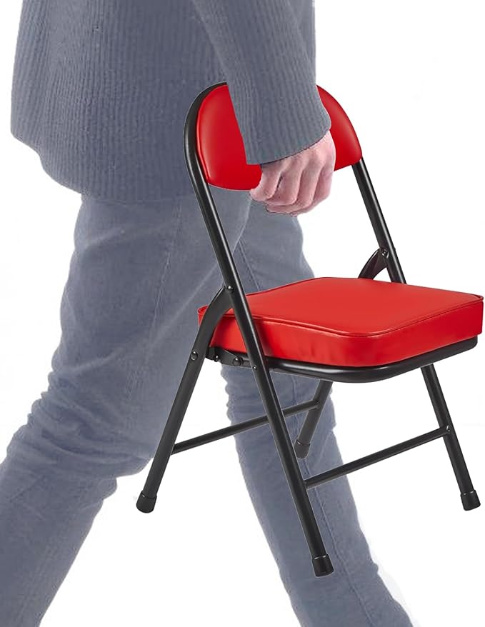 Mini Padded Folding Chairs Garage Stool Portable Camping Chair with Cushion Lightweight Lawn Chair for Outdoor Sports Events Patio Fishing Hiking Hunting Picnic Beach Red