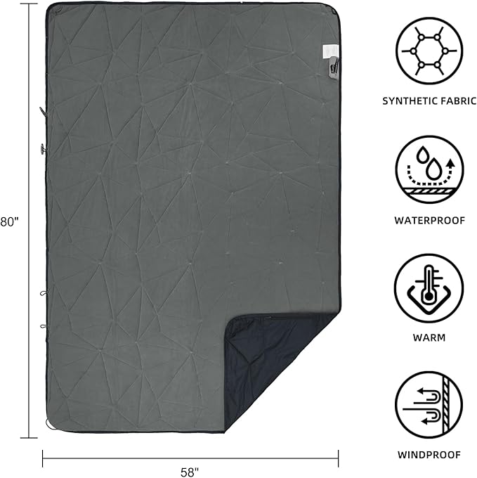 Large Outdoor Waterproof Blanket Extra Thick Fleece Stadium Blanket for Camping Car Pet Picnics - Windproof Wearable Machine Washable 80 x 58 (Black Gray)