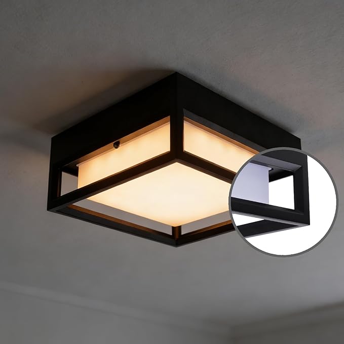 Out/Indoor Flush Mount Ceiling Light Square Flush Mount Outdoor LED Pendant Mounted Light Ceiling Light Fixture LED 20W 2000 Lumen 3000K Suitable for Wet Location(11inch)