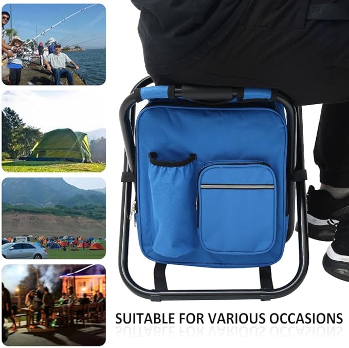 Backpack Chair for Adults Portable Camping Hunting Fishing Backpack and Seat Combo Foldable Chair Bag with Cooler Bag Waterproof Fishing Stool Collapsible Chair Storage Bag with Portable Belt