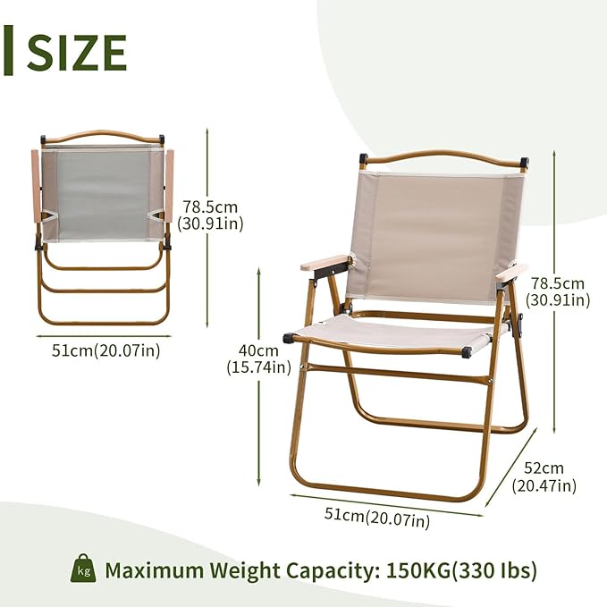 BOOSDEN Camp Chair Portable Outdoor Wide Folding Camping Chairs Ultralight Beach Chair with Wooden Handle for Picnic Lawn Leisure Park Travel Hiking Fishing2Pack