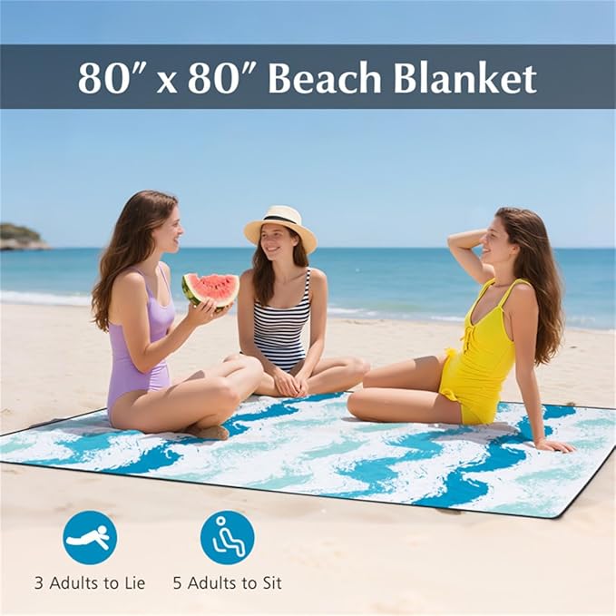 Portable 4 Pieces Beach Set with 6.2ft Sun-Proof Umbrella 2 Foldable Chairs and 80 x 80 Waterproof Blanket 30° Tilt System Umbrella with Sand Anchor &amp Carrying Bag for Picnic &amp Camping (Bl