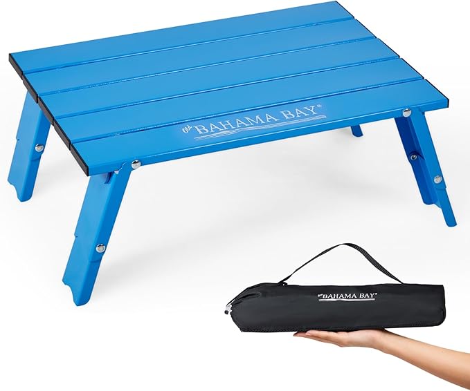 Old Bahama Bay Ultralight Aluminum Mini Table 66lbs/30kg Weight Capacity Foldable Small Beach Table with Retractable Legs Suitable for Picnic Camping Outdoor Hiking