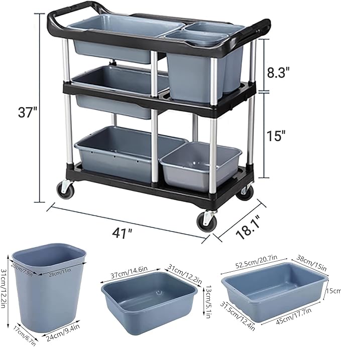 Commercial Products Standard Bus Box/Utility CartGray Large Bus Tub Plastic Heavy Duty Restaurant Wash Basin/Dish Washing Tub for Kitchen Organization/Storage (THA52)