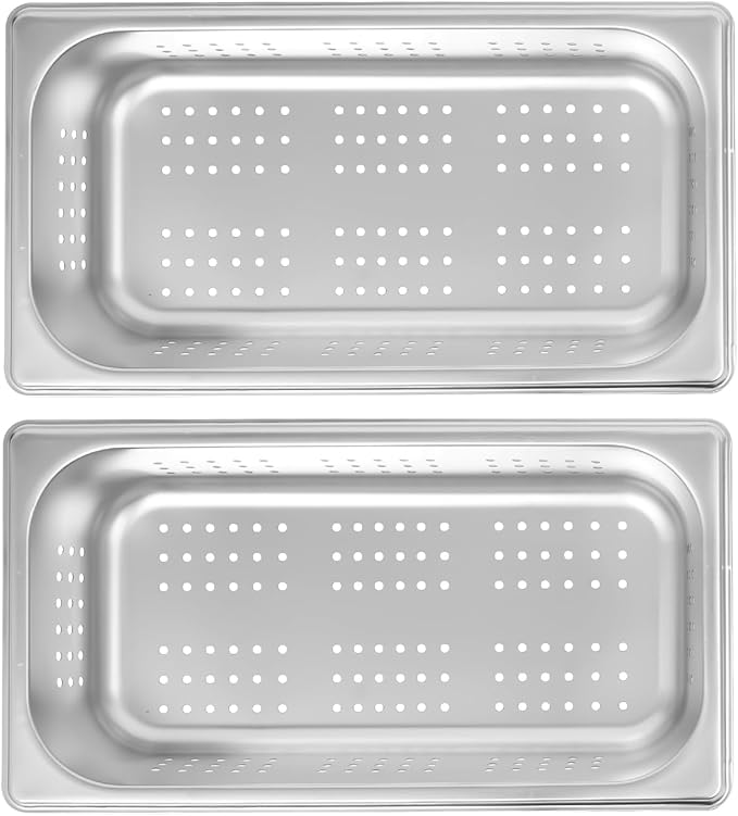 DYNAMI 2-Pack Anti-Jam Perforated Stainless Steel Steam Table Pan 1/3 Size 2 Deep Commercial Chafing Steam Table Pan Hotel PansCatering Food Pan (2-Pack1/3 Size 2 Deep)