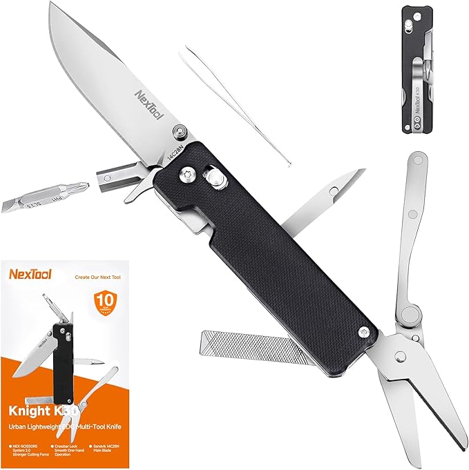 NexTool Knight K30 Axis Lock Folding Pocket Knife 11-in-1 Multitool with 2.76 14C28N Steel Blade EDC Knife and G10 Handle Crossbar Lock Knives for EDC Camping Hiking Survival Gifts for Men