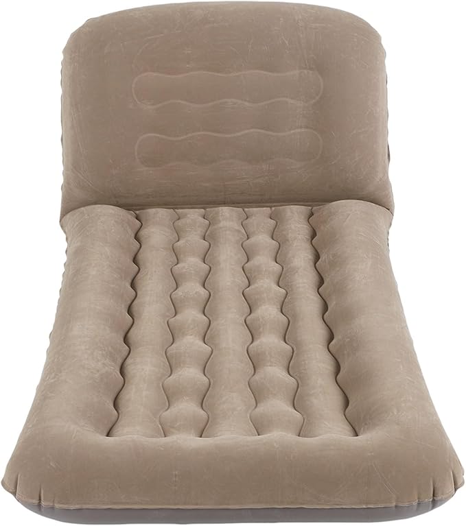 Inflatable Mattress with Adjustable Backrest Brown Portable Foldable Flocked Air Mattress for Outdoor Beach Travel