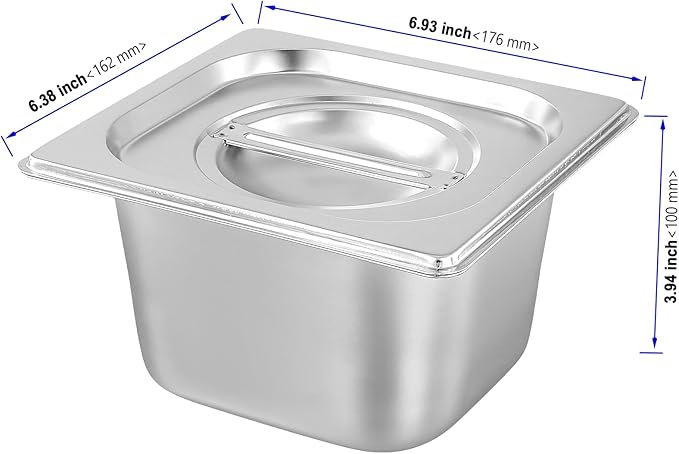 5 Pack 1/6 Size Anti-Jam Hotel Pans 4 Inch Deep Stainless Steel Hotel Pans with Lid Catering Storage Steam Pan for Home Restaurant Buffet