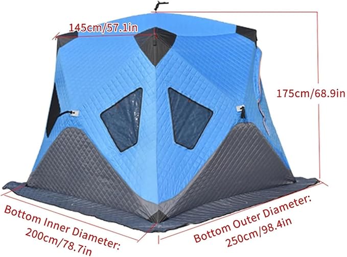 Portable Ice Fishing Shanty Large Ice Shack Windproof Ice Fishing Shelter Insulated Ice Fishing Pop-Up Tent for 3-4 Person