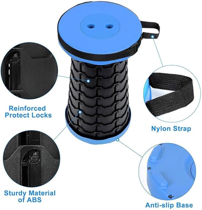 WESAPPINC Upgraded Collapsible Stool Lightweight &amp SturdyMax 400lbs Portable Retractable Telescoping Stool Foldable Camping Stool for Adults Outdoor Hiking Garden BBQ Fishing (Black)