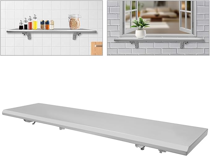 48 L x 12 W Folding Concession Shelf Wall Mount Folding Shelf Stainless Steel Folding Concession Shelf Drop Down Serving Window Concession Food Serving Shelf for Food Truck Food Trailer