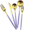 Gugrida Royal 20 Piece Matte Purple Handle 18/10 Stainless Steel Tableware Sets for 4 Including Forks Spoons Knives Camping Silverware Travel Utensils Set Cutlery