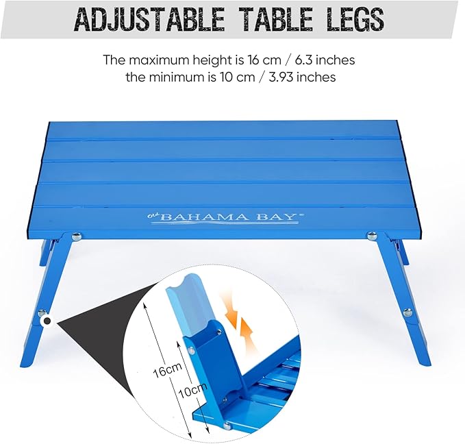 Old Bahama Bay Ultralight Aluminum Mini Table 66lbs/30kg Weight Capacity Foldable Small Beach Table with Retractable Legs Suitable for Picnic Camping Outdoor Hiking