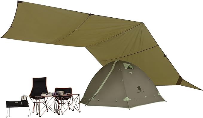 GEERTOP 17 × 10 ft Large Camping Tent Tarp Outdoor Waterproof Flame Retardant Hammock Rain Fly Backpacking Tent Tarp Shelter for Hiking Travel Picnic(Not Includes Poles)