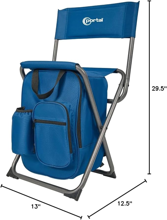 PORTAL Backpack Cooler Chair Fishing Chairs with Backrest Folding Camping Stool Compact for Outdoors Hiking Hunting Travel Supports 225 lbs Capacity