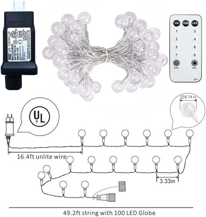 Globe String Lights 65.6 Feet 150 LED Plug in Crystal Fairy String Lights with Remote Timer 11 Modes Indoor Outdoor Hanging Globe Lights for Wedding Bedroom Classroom Patio Garden