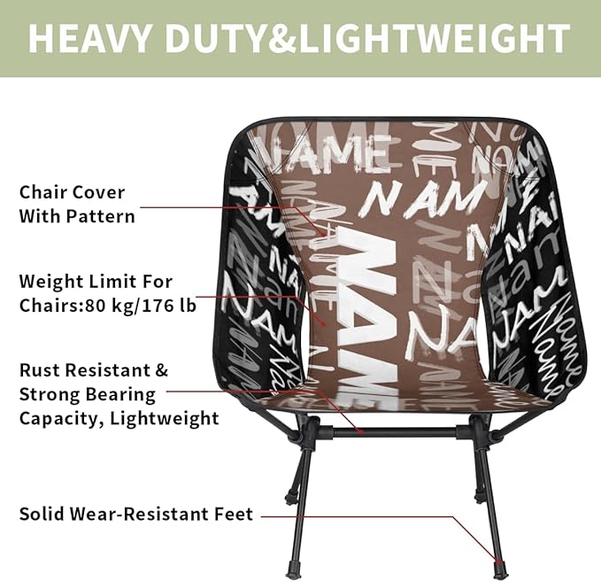 Personalized Portable Camping Chairs Customizable Compact Lightweight Backpacking Custom Outdoor Chair with Name for Motorcycle RV Travel