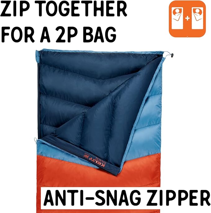 Kelty Galactic Down 30 Degree Sleeping Bag 550 Fill Power RDS Trackable Down Backpacking and Camping Zip Together for 2P Sleeping Bag