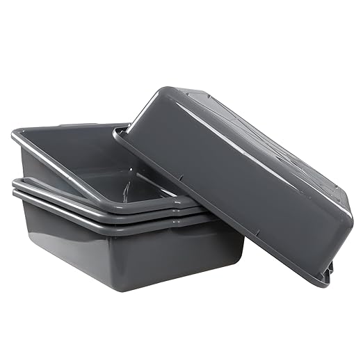 Yuright 22 L Grey Plastic Commercial Bus Tubs 4 Packs Restaurant Bus Tote Box