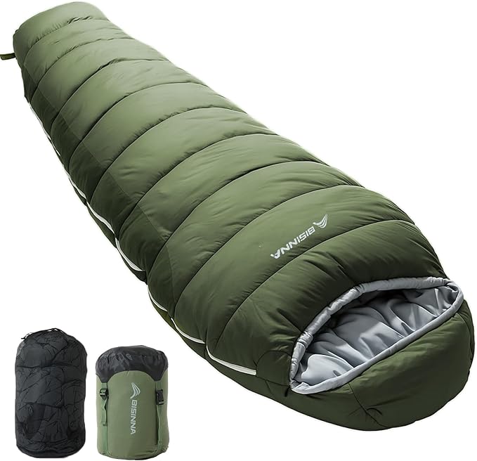 BISINNA Mummy Sleeping Bag for Adults 14-41℉ Cold Weather 3-4 Season Camping Sleeping Bags with Compression Sack for Backpacking Hiking Traveling