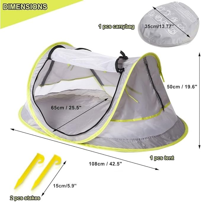 Poray Portable Baby Beach Tent with UPF 50+ Sun ShelterMosquito Net and Sunshade Ideal Pop Up Kids Travel Tent with Carry Bag &amp 2 StakesOutdoor Indoor Play and Sun Protection