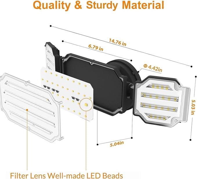 LEPOWER 4500LM Outdoor Flood Lights 45W LED Flood Light Exterior Flood Lights Switch Controlled 5000K 3 Adjustable Heads IP65 Waterproof Outdoor Lights for House Garage Yard Black