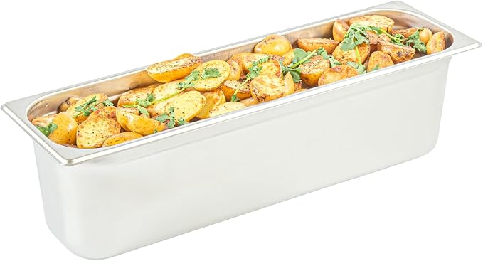 Restaurantware-Kitchen Tek 1/2 Size Long Steam Table Pans 6 Anti-Jam Steam Pans - Lids Sold Separately 6” Deep 24 Gauge Stainless Steel Hotel Pan Freezable for Catering Events and Parties