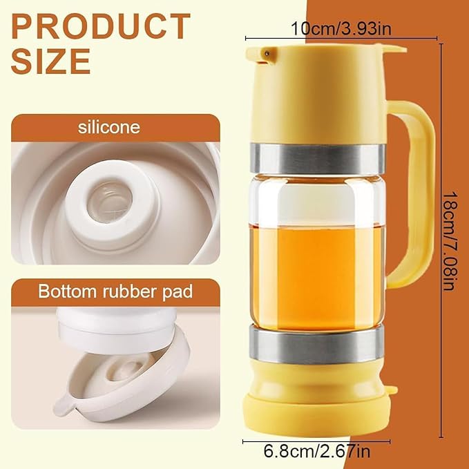 Mess Free Honey Dispenser 10oz Upgrade Syrup Pot Glass Honey Jar with Handle and Stand Leak-Proof Maple Syrup Container Oil &amp Condiment Pump For Coffee Pancakes Waffles (1PCS)