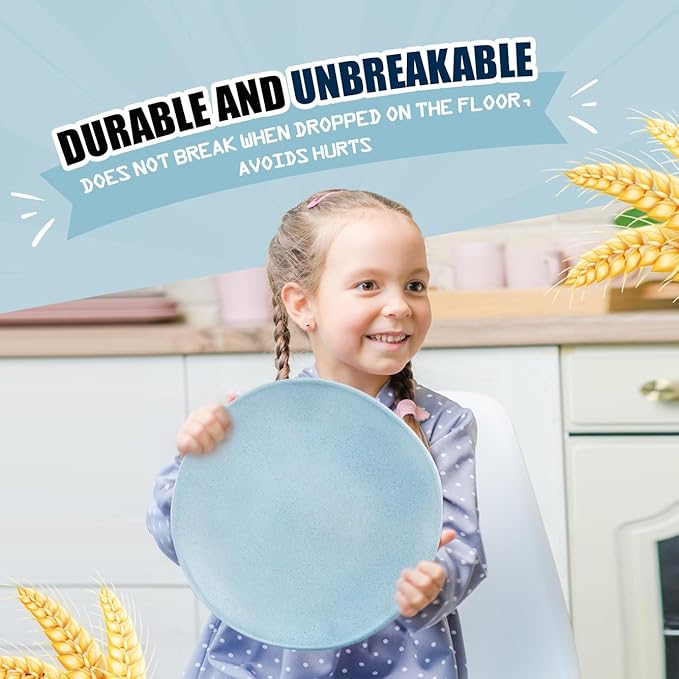 Teivio 32-Piece Kitchen Plastic Wheat Straw Dinnerware Sets Service for 8 Dinner Plates Dessert Plate Cereal BowlsCups Unbreakable Plastic Colorful Outdoor Camping Dishes Irregular Oecan