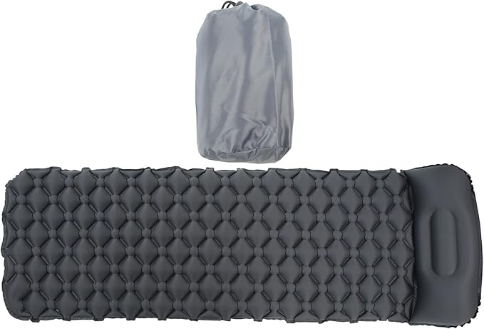 plplaaoo Outdoor Sleeping Mattress TPU Damp Proof Portable Inflatable Sleeping Pad with Pillow for Camping Backpacking Lightweight Compact Polyester 195x61x6cm