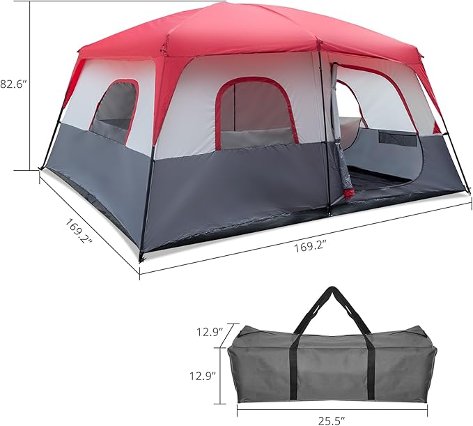 430 * 430 * 210cm Polyester Cloth Fiberglass Poles Can Accommodate 14 People Camping Tent Red and White