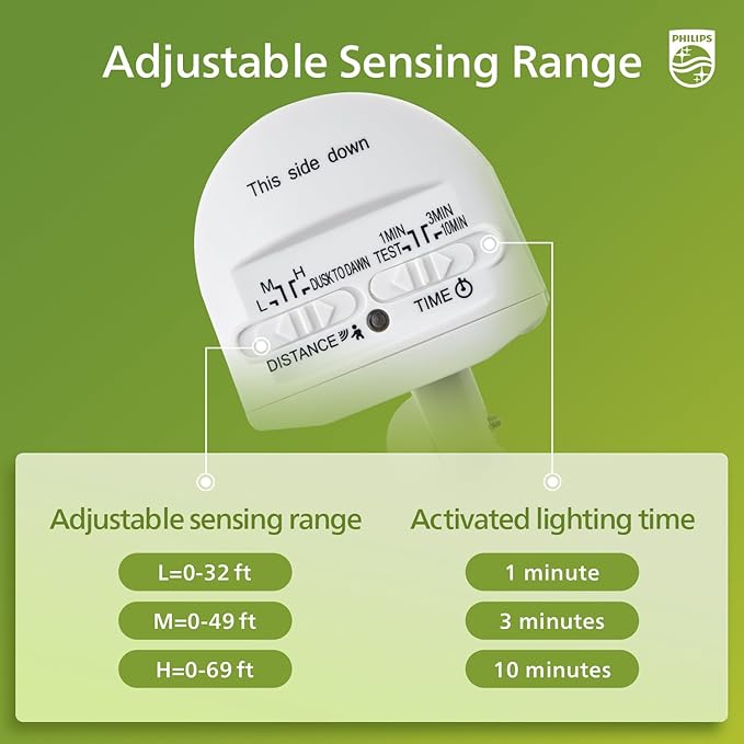 Philips 72W 7400LM LED Security Lights w/PIR Motion Sensor Outdoor 5000K Daylight Dusk to Dawn Aluminum Flood Light 3 Adjustable Heads Waterproof for Garage Yard Porch