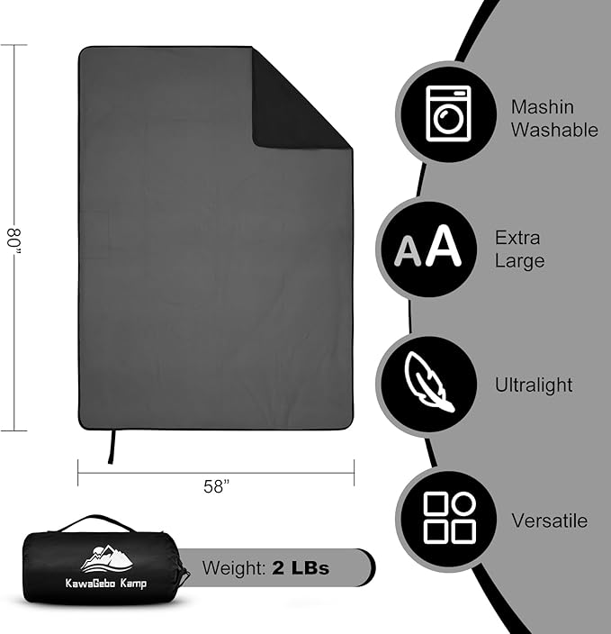Fleece Waterproof Outdoor Blanket - Windproof Stadium Blanket for Camping Picnics and Sports Stay Dry and Comfortable 80x 58(Black)