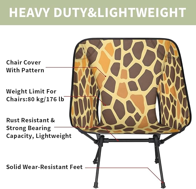 Animal Giraffe Print Camping Chair Lightweight Portable Chairs for Adults Easy Installation Outdoor Foldable Camping Chair for Camping Fishing Hiking Picnic Beach