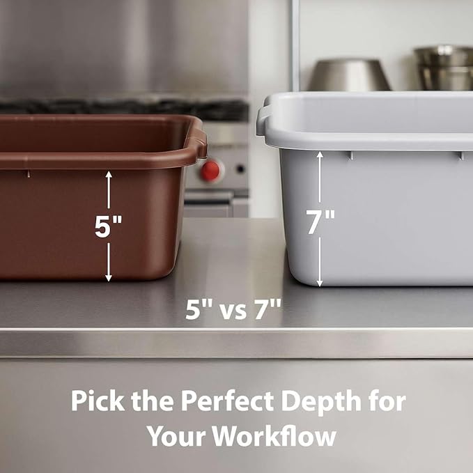 6-Pack 20 x 15 x 5 Commercial Bus Tub/Bus Box - 6.5 Gallons without Lid - Heavy-Duty Polypropylene Dish Box for Restaurants Kitchens and Foodservice - Stackable and Freezer-Safe - Gray