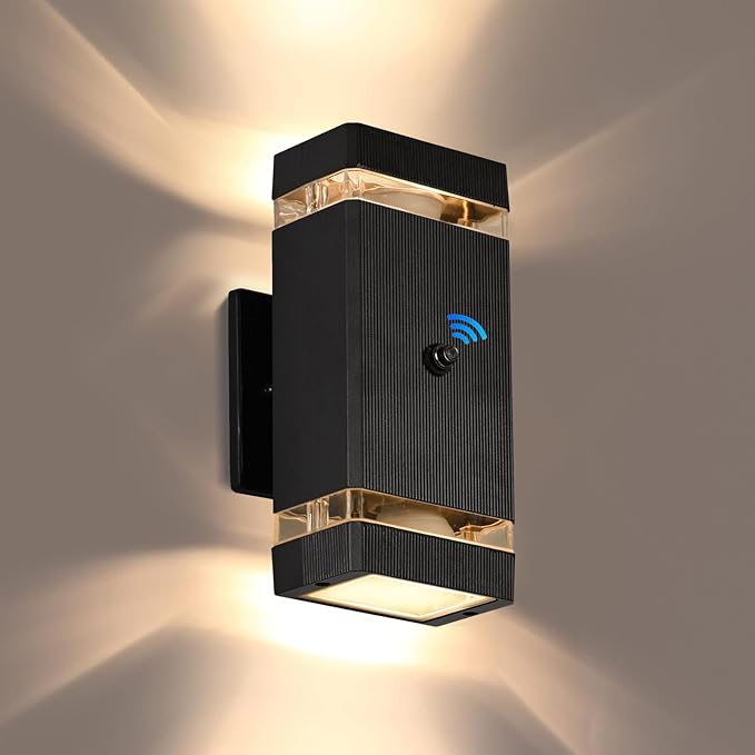 Outdoor Wall Lights 1 Pack Integrated LED Up Down Lights Modern Black Outdoor Wall Light with Dusk to Dawn Sensor Aluminum Exterior Wall Light for Porch Patio Door