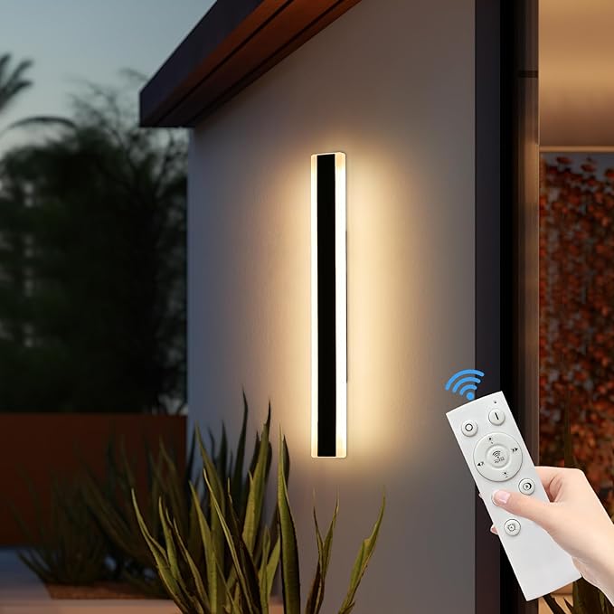 Outdoor Wall Light Fixture 31.4inch Black Modern Linear Exterior Sconce IP65 Waterproof Dimmable 3000K-6000K with Remote Control Wall Mount Garage Lighting for Porch Patio Yard House