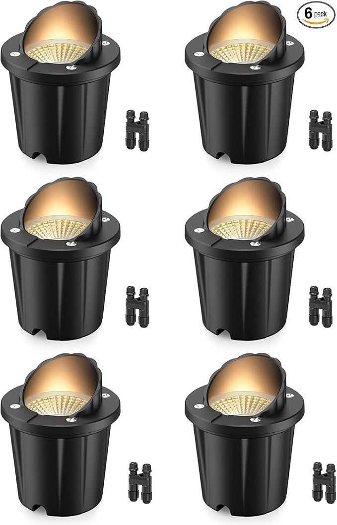 HIBOITEC Low Voltage Landscape Lights 12W LED Outdoor In-Ground Lights 1200LM Waterproof IP67 Landscape Lighting Anti-Glare Die-Cast Aluminum Garden Lights for Pathway Tree Yard 6 Pack