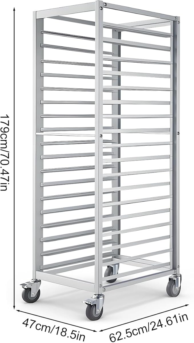 18 Tier Aluminum Home Commercial Kitchen Bakery Cooling Rack with 4 Wheels Commercial Kitchen Bun Pan Sheet Pan Rack for Restaurant Cafeteria Pizzeria