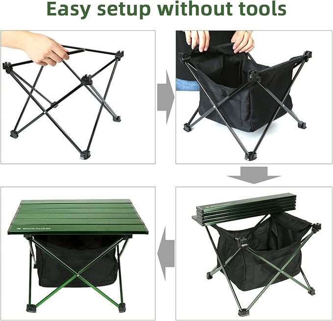 ROCK CLOUD Portable Camping Table Ultralight Aluminum Camp Table with Storage Bag Folding Beach Table for Camping Hiking Backpacking Outdoor Picnic Green