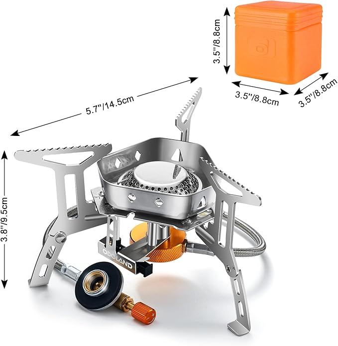 Odoland 3500W/6800W Windproof Camp Stove Camping Gas Stove with Fuel Canister Adapter Piezo Ignition Carry Case Portable Collapsible Stove Burner for Outdoor Backpacking Hiking and Picnic