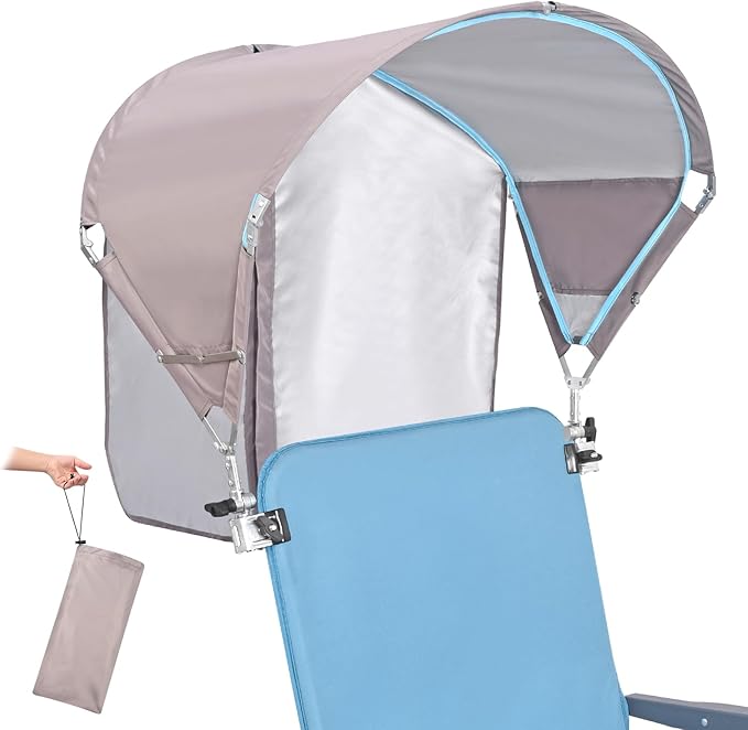 Universal Chair Umbrella Canopy UPF 50+ Sun Shade with Adjustable Clamp Fits Most Brands’ Beach Camping Lawn Tanning Zero Gravity Lounge &amp Fishing Chairs Patent Design