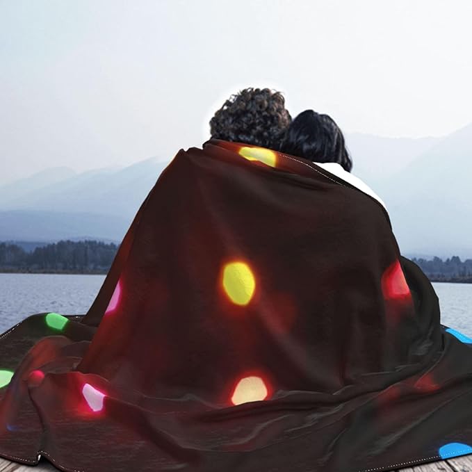 60X50 Christmas Lights Glowing Lightweight Flannel Blanket - Soft and Breathable Polyester Suitable for Travel Camping and Home Decoration