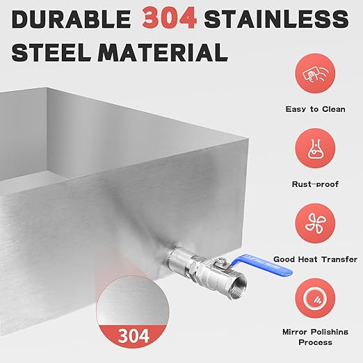 Maple Syrup Evaporator Pan 304 Stainless Steel Maple Syrup Evaporator with Valve and Thermometer 11Gal Feed Pan for Boiling Maple Syrup 24 x 18 x 6 Inch Maple Syrup Making Supplies for Home